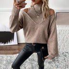 Lisa | Women's Cold-Shoulder Turtleneck Sweater – Layered Knit for Winter Wear