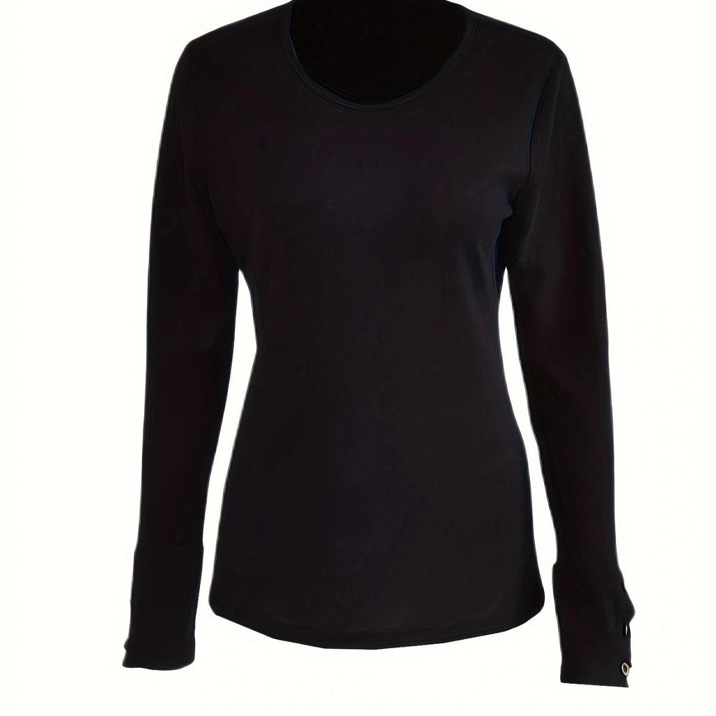 Claudia | Women's Long Sleeve V-Neck Top With Button Detail – Comfortable Breathable Stylish Slim Fit Everyday Wear