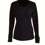 Claudia | Women's Long Sleeve V-Neck Top With Button Detail – Comfortable Breathable Stylish Slim Fit Everyday Wear
