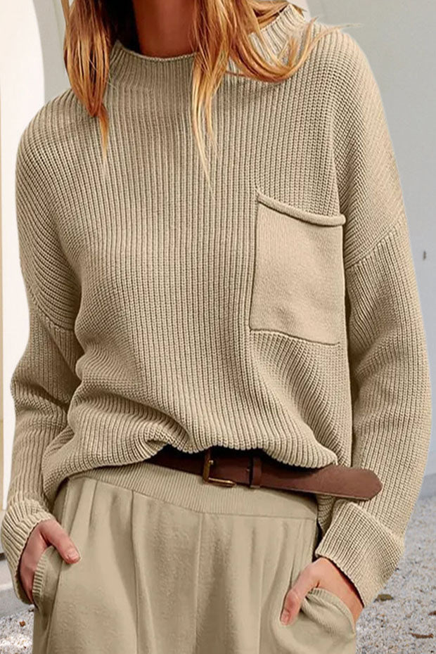 Hannah | Women's Pocket Detail Knit Sweater – Relaxed Textured Pullover for Everyday Layering