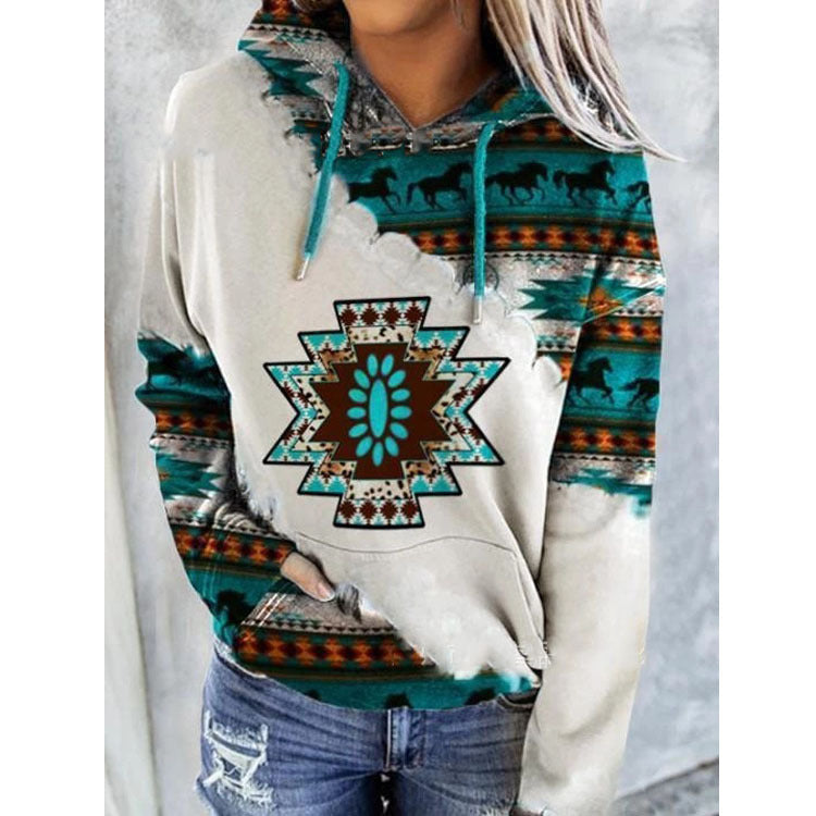 Rose | Women's Geometric Print Hoodie – Relaxed Drawstring Pullover for Casual Autumn Layering