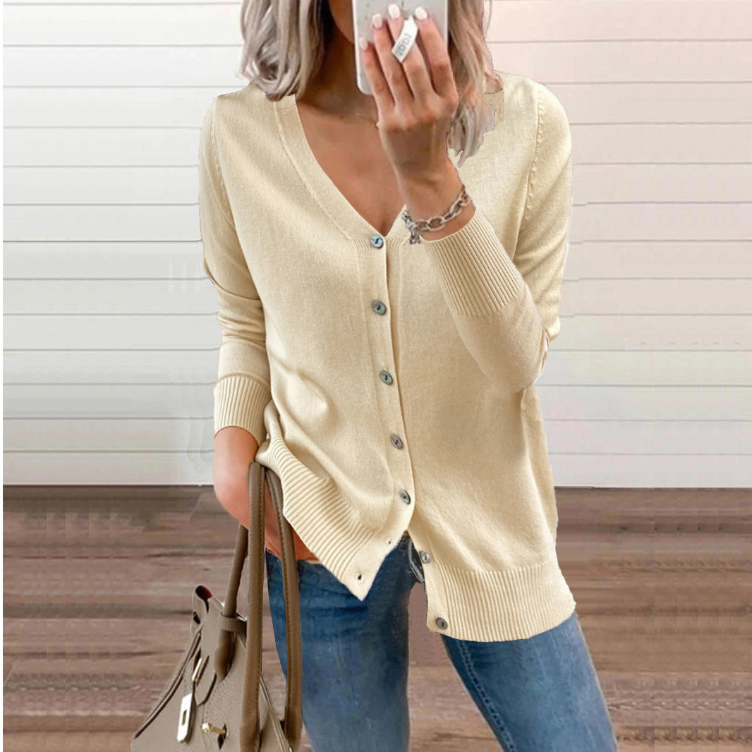 Clara | Women's V-Neck Knit Cardigan – Relaxed Button Layer for Autumn and Winter