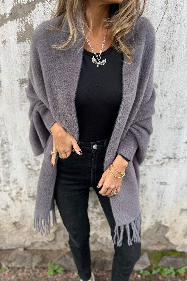 Ellen | Women's Plush Knit Fringe Cardigan – Soft Open-Front Layer for Cooler Seasons