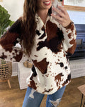 Cassandra | Women's Cow-Print Sherpa Quarter-Zip Sweatshirt – Cosy Fleece Pullover for Cooler Days