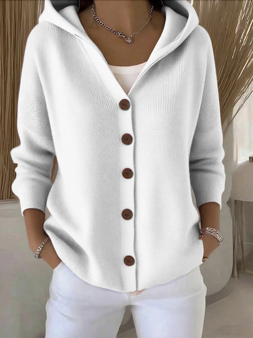 Neva | Hooded Button-Up Knit Cardigan
