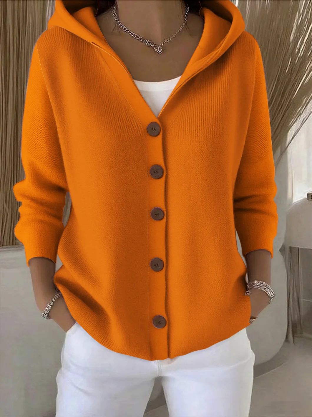 Neva | Hooded Button-Up Knit Cardigan