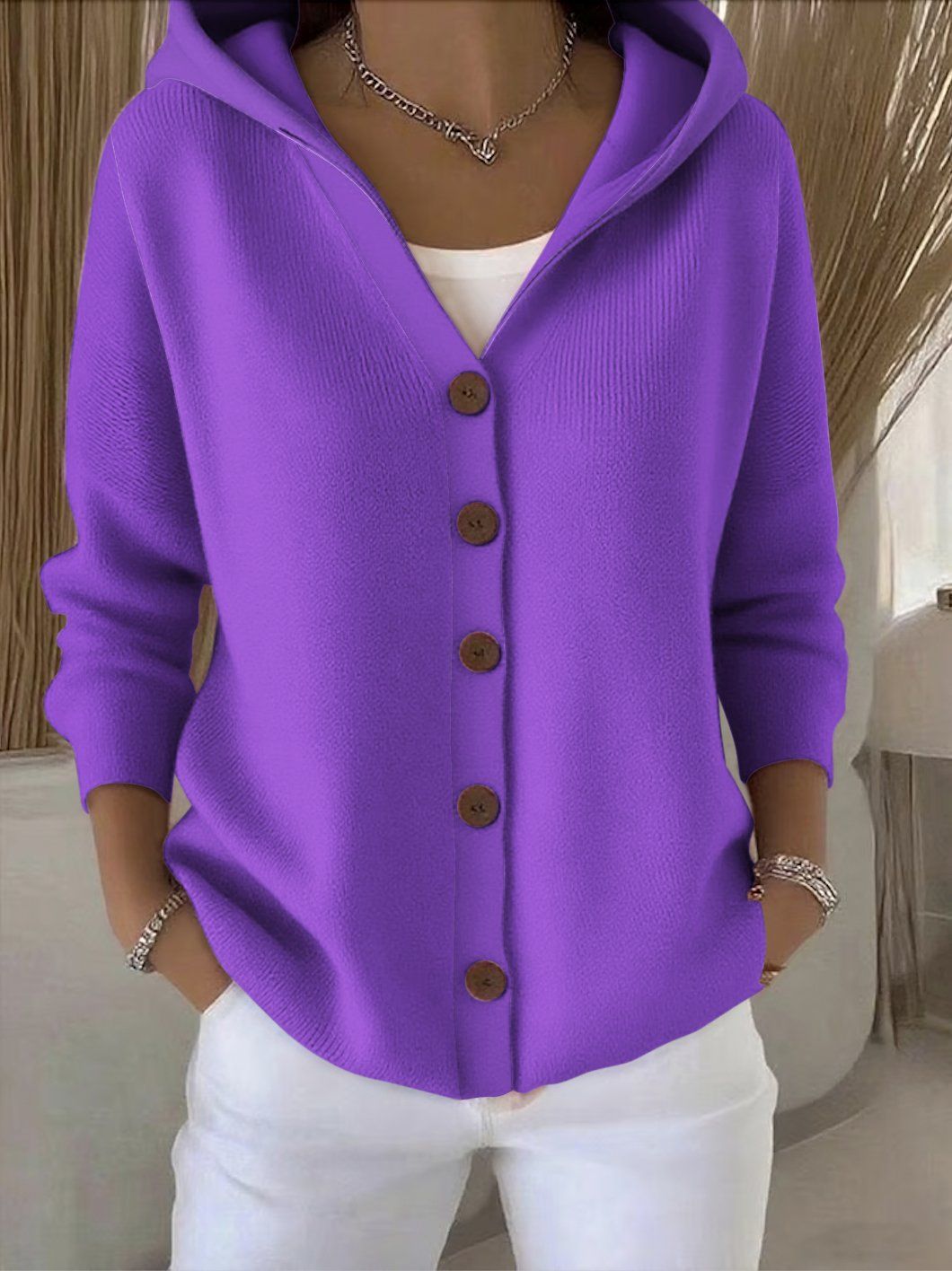 Neva | Hooded Button-Up Knit Cardigan
