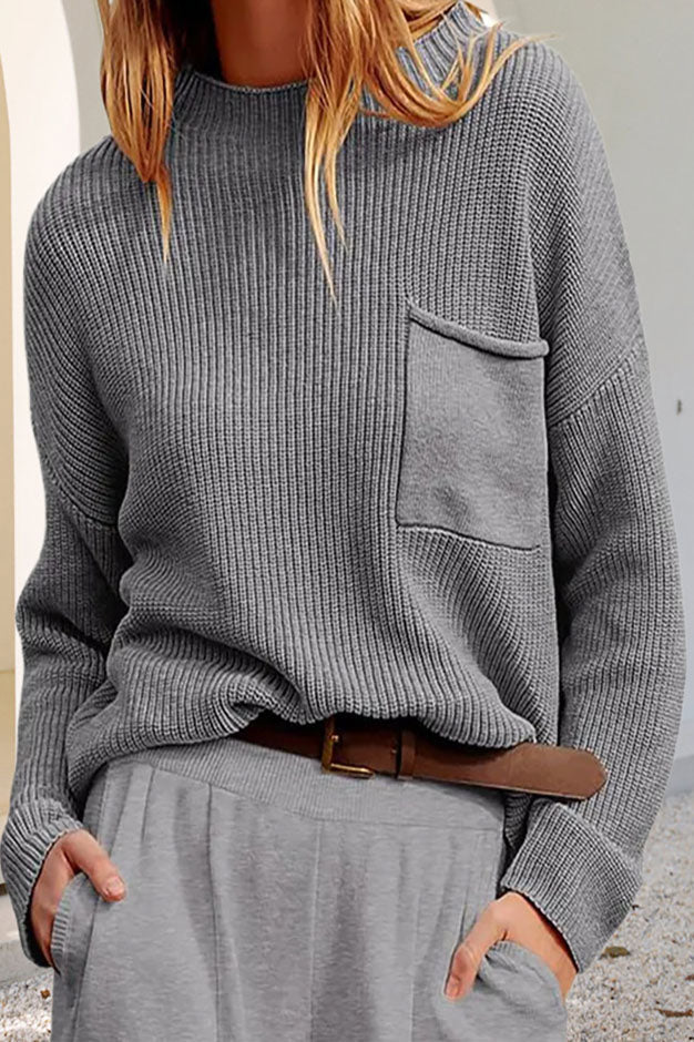 Hannah | Women's Pocket Detail Knit Sweater – Relaxed Textured Pullover for Everyday Layering