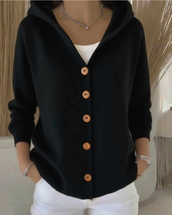 Neva | Hooded Button-Up Knit Cardigan