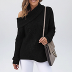 Hazel | Women's Off Shoulder Knit Sweater Relaxed Long Sleeve Fit