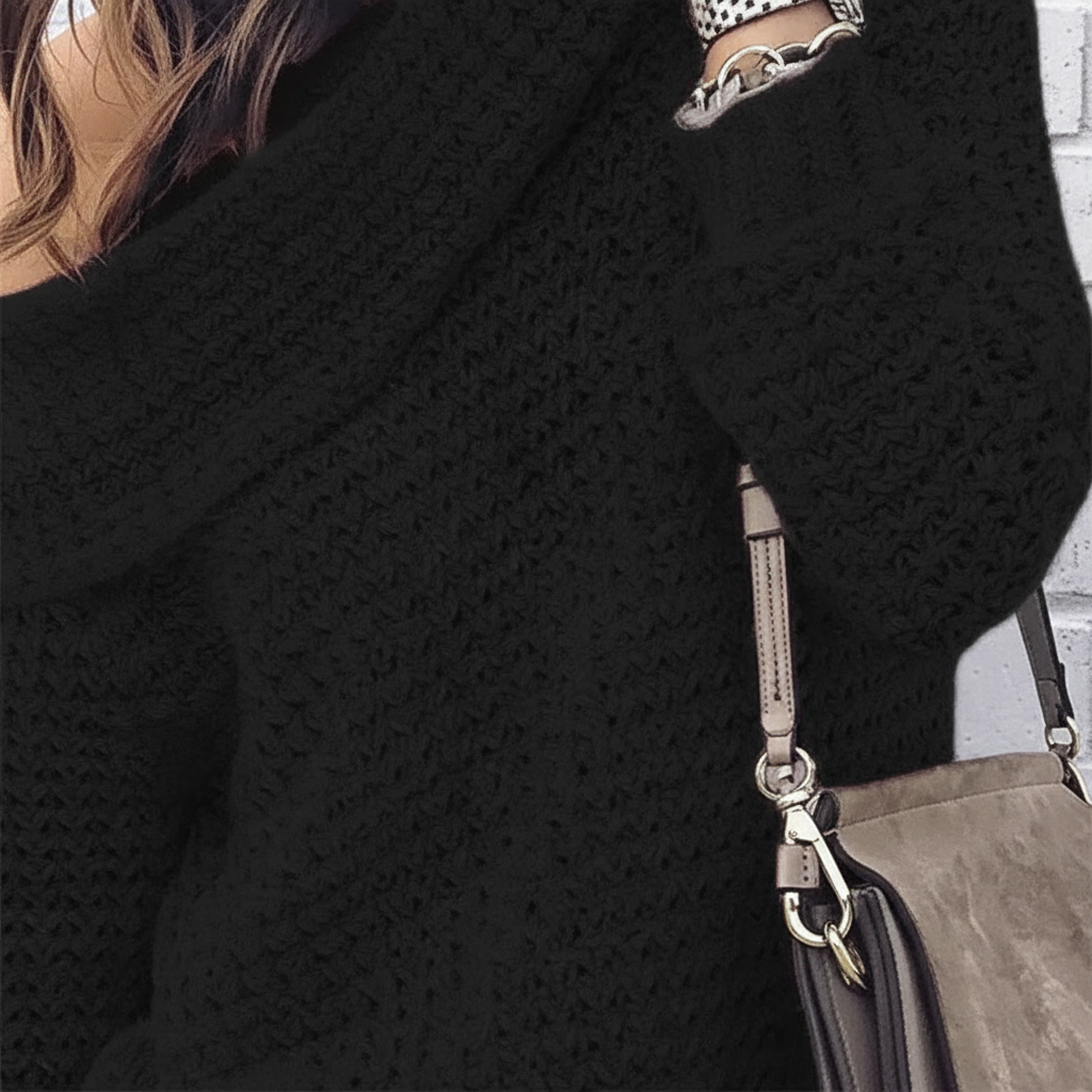 Hazel | Women's Off Shoulder Knit Sweater Relaxed Long Sleeve Fit