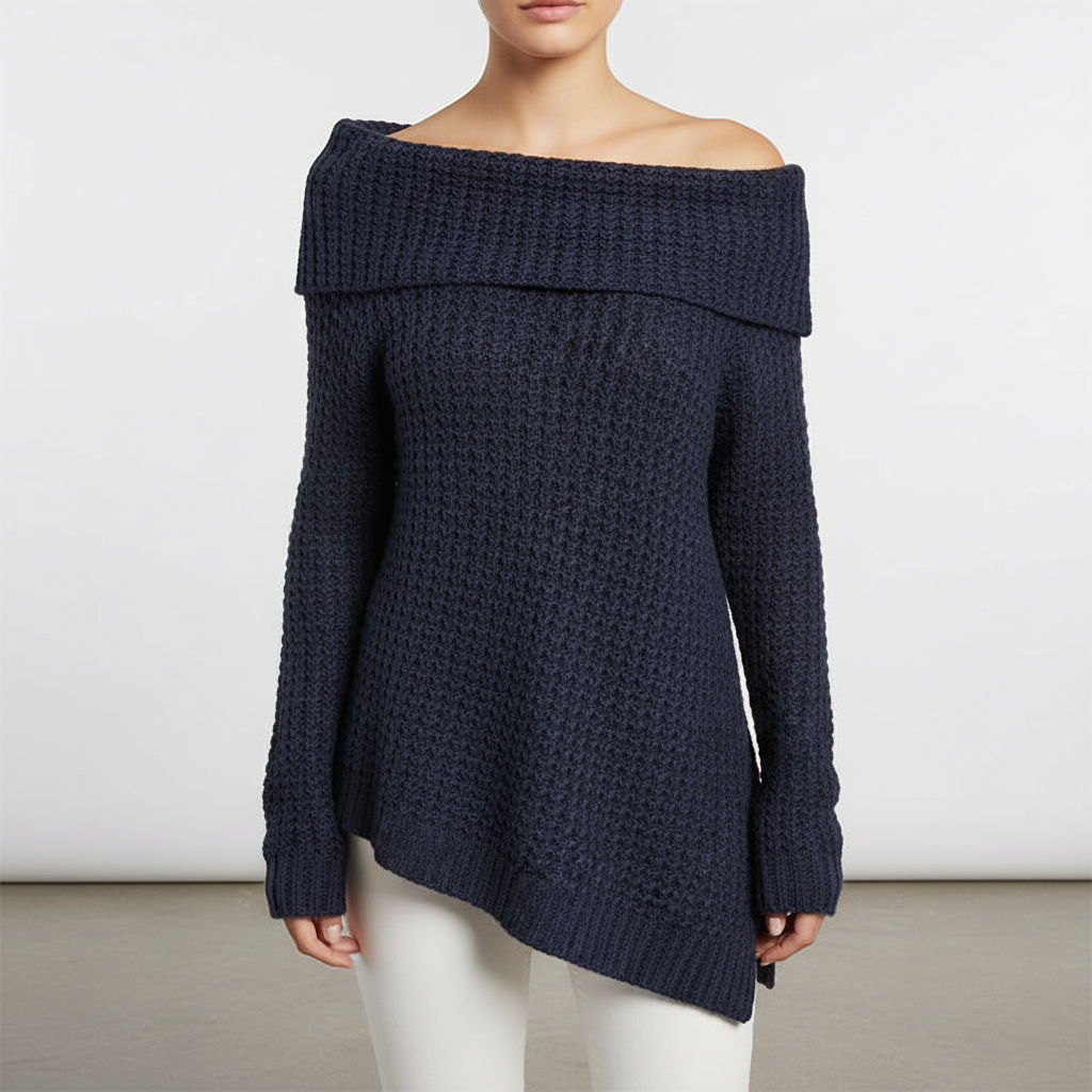 Hazel | Women's Off Shoulder Knit Sweater Relaxed Long Sleeve Fit