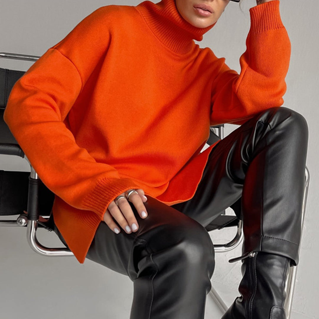 Marie | Women's Turtleneck Sweater Relaxed Fit Side Split Knit Top