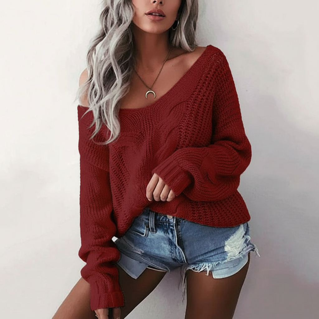 Marlene | Women's Oversized Openwork Sweater with Cable Texture and Wide Neck
