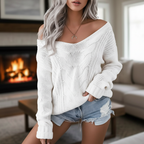 Marlene | Women's Oversized Openwork Sweater with Cable Texture and Wide Neck