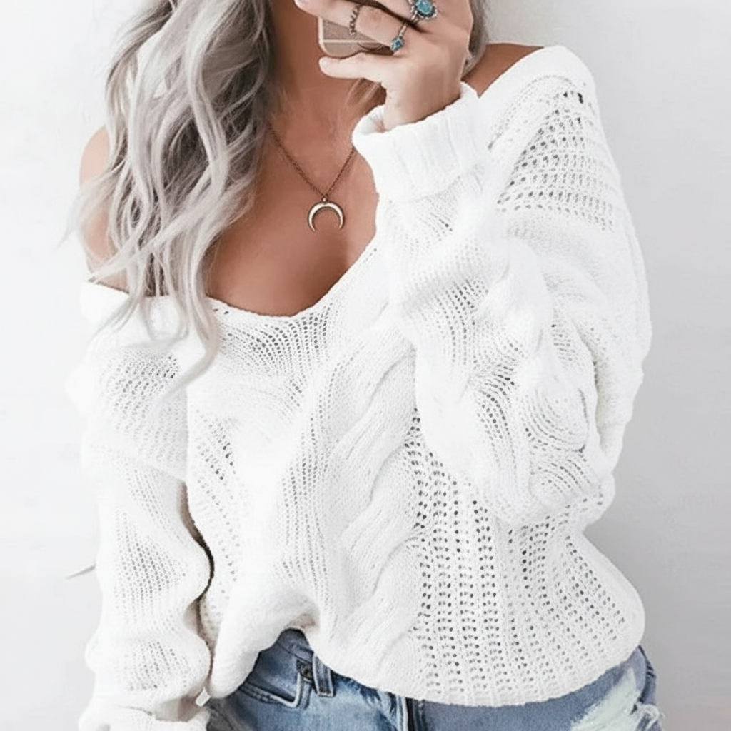 Marlene | Women's Oversized Openwork Sweater with Cable Texture and Wide Neck