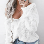 Marlene | Women's Oversized Openwork Sweater with Cable Texture and Wide Neck