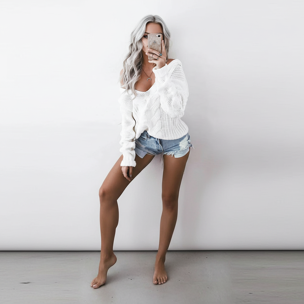Marlene | Women's Oversized Openwork Sweater with Cable Texture and Wide Neck