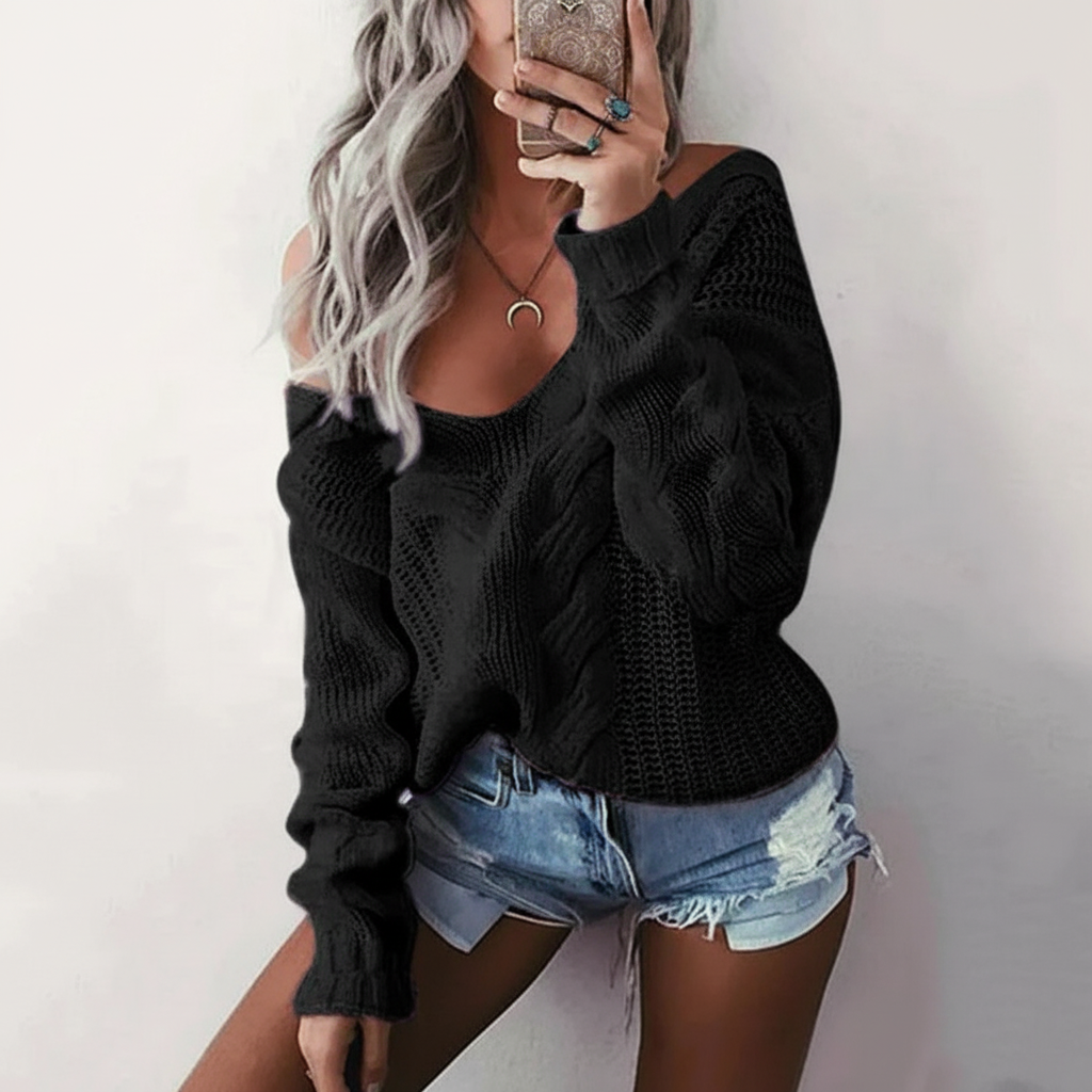 Marlene | Women's Oversized Openwork Sweater with Cable Texture and Wide Neck