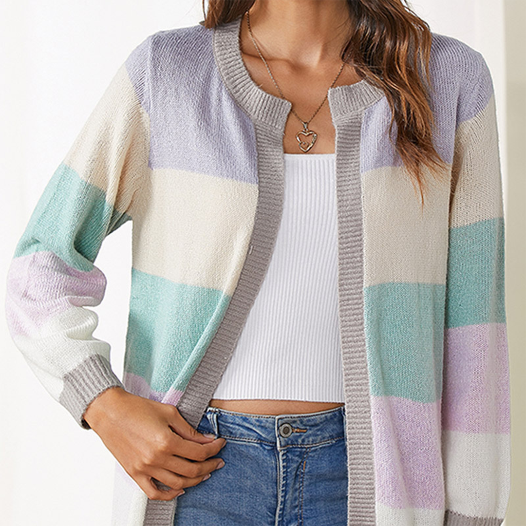 Carol | Women's Colour-Block Button Cardigan – Relaxed Long-Sleeve Knit Layer with Ribbed Trim for Everyday Styling