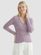 Elsie | Women's Ribbed Wrap Top V Neck Button Detail Knit