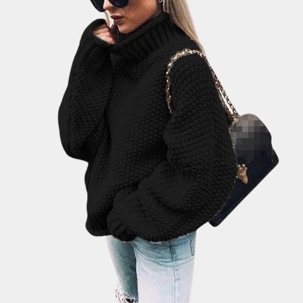 June | Women's Oversized Chunky Turtleneck Sweater – Textured Long-Sleeve Knit Jumper for Cosy Winter Layering and Everyday Wear