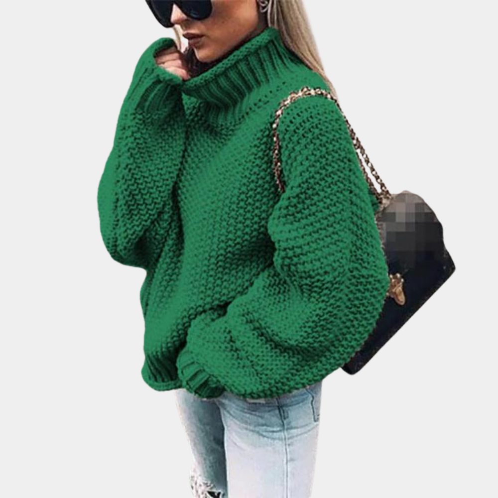 June | Women's Oversized Chunky Turtleneck Sweater – Textured Long-Sleeve Knit Jumper for Cosy Winter Layering and Everyday Wear