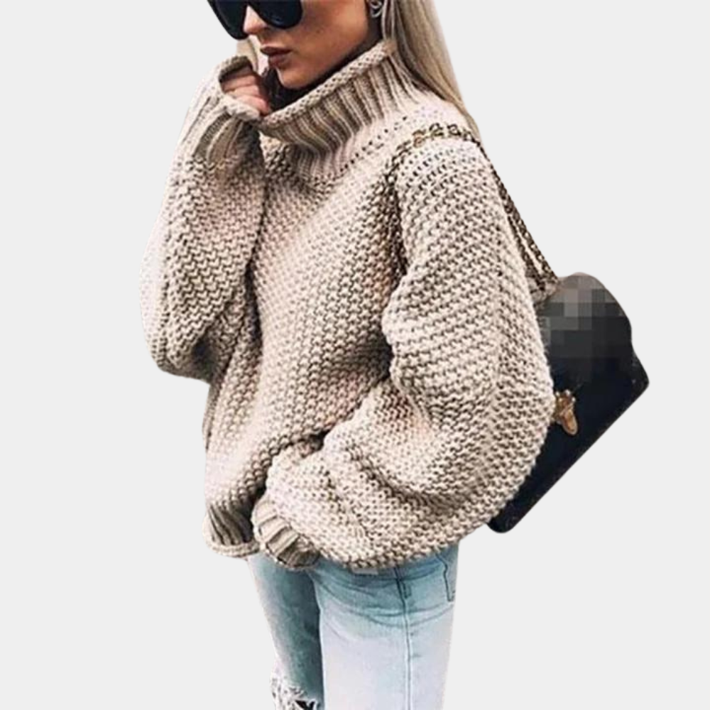 June | Women's Oversized Chunky Turtleneck Sweater – Textured Long-Sleeve Knit Jumper for Cosy Winter Layering and Everyday Wear