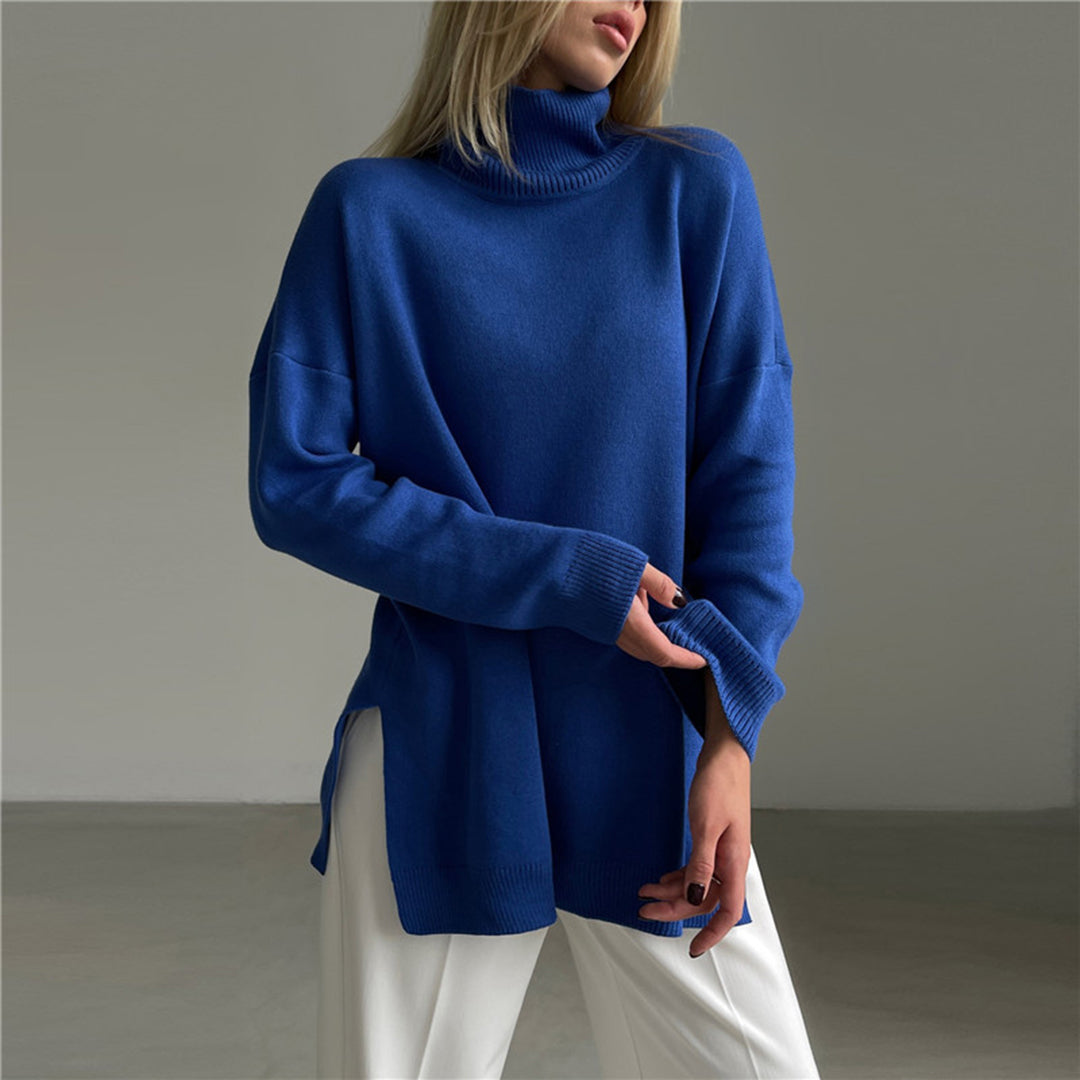 Marie | Women's Turtleneck Sweater Relaxed Fit Side Split Knit Top