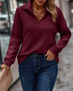 Sylvia | Women's Ribbed Quarter Zip Sweater with Raised Collar