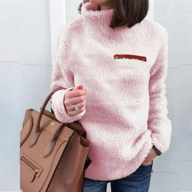 Paula | Women's High-Neck Teddy Fleece Sweatshirt – Soft Cosy Pullover for Cold-Weather Comfort