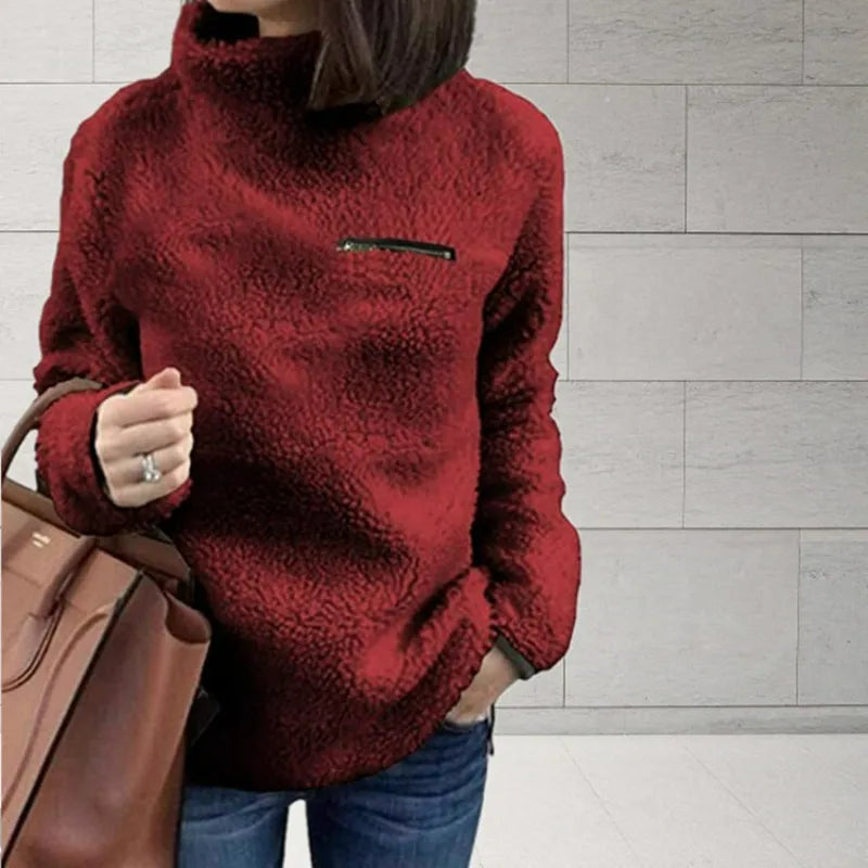 Paula | Women's High-Neck Teddy Fleece Sweatshirt – Soft Cosy Pullover for Cold-Weather Comfort