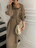 Edith | Women's Elegant Turtleneck Sweater Dress with Buttons and Tie Waist for Autumn Winter