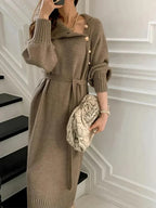Edith | Women's Elegant Turtleneck Sweater Dress with Buttons and Tie Waist for Autumn Winter