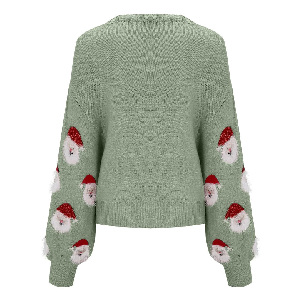 Leah | Women's Festive Printed Sweater – Relaxed Crew Neck Knit for Christmas Parties