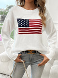 Caroline | Women's American Flag Knitted Sweater – Relaxed Crew-Neck Long-Sleeve Style for Casual Autumn Winter Everyday Wear