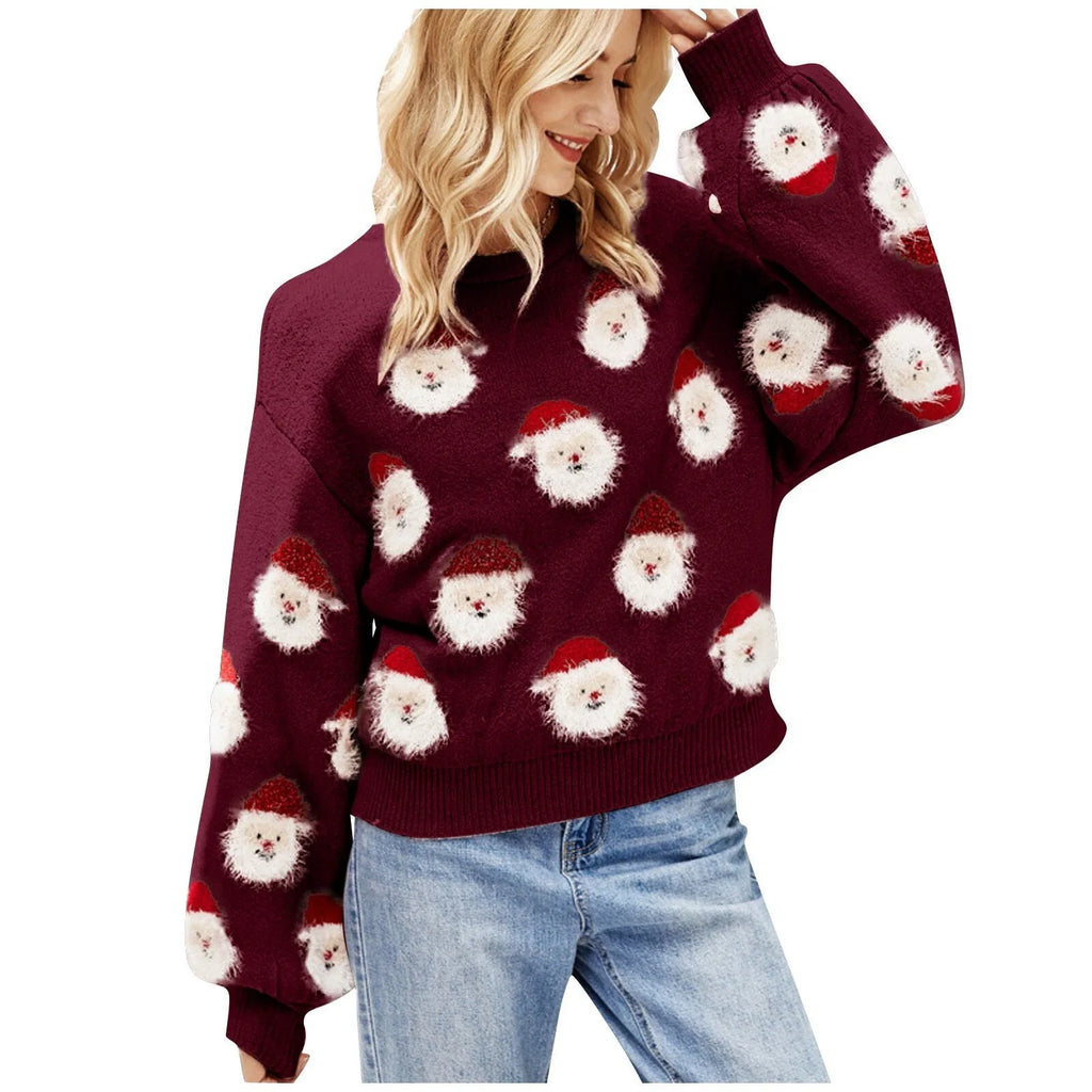 Leah | Women's Festive Printed Sweater – Relaxed Crew Neck Knit for Christmas Parties