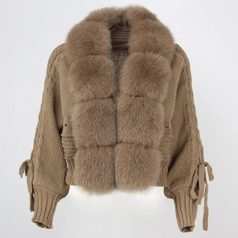 Elizabeth | Women's Fur-Trimmed Knitted Cardigan – Warm Statement Layer for Smart Casual Winter Wear