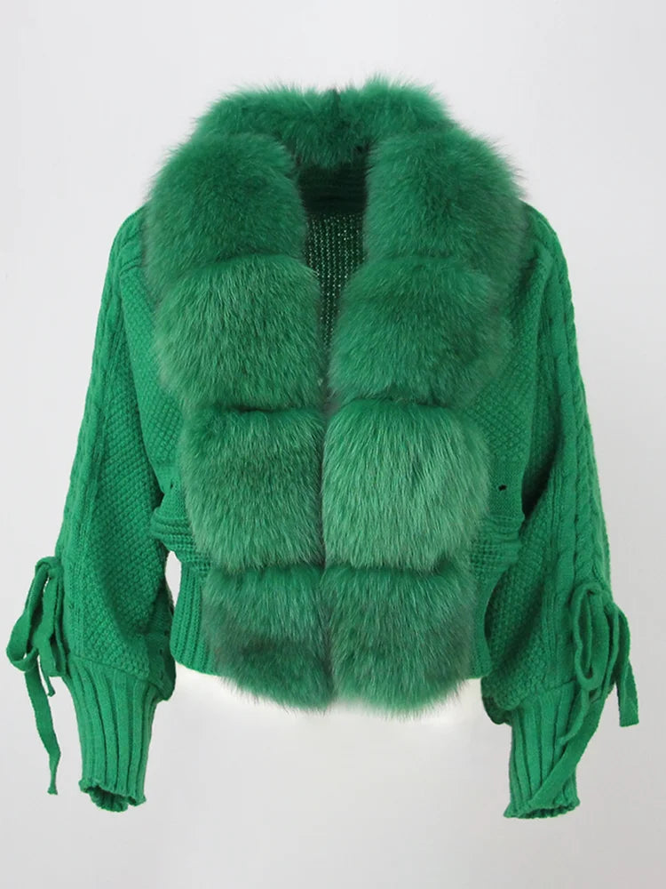 Elizabeth | Women's Fur-Trimmed Knitted Cardigan – Warm Statement Layer for Smart Casual Winter Wear