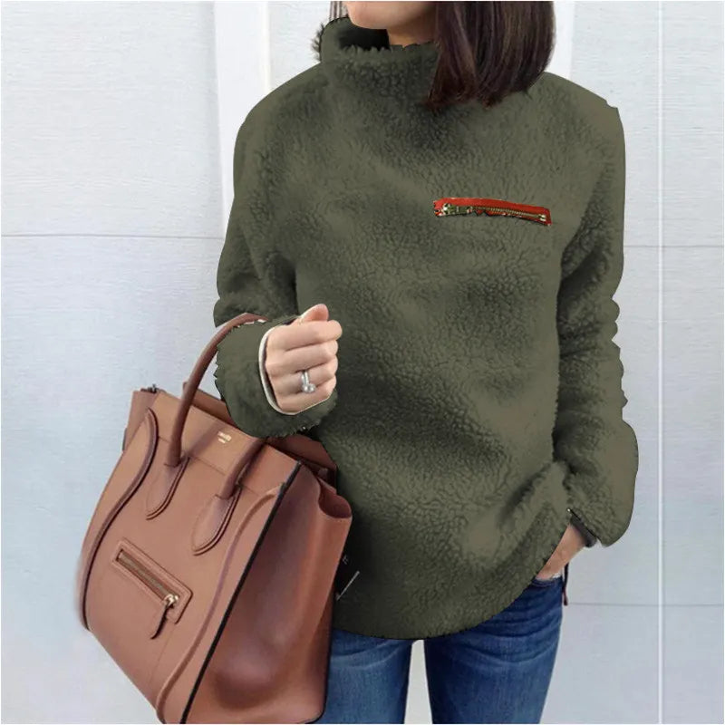 Paula | Women's High-Neck Teddy Fleece Sweatshirt – Soft Cosy Pullover for Cold-Weather Comfort