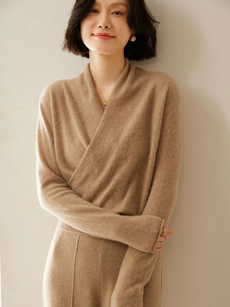 Beth | Women's Wrap Front Sweater – Refined Slim Knit for Office and Smart Casual Wear