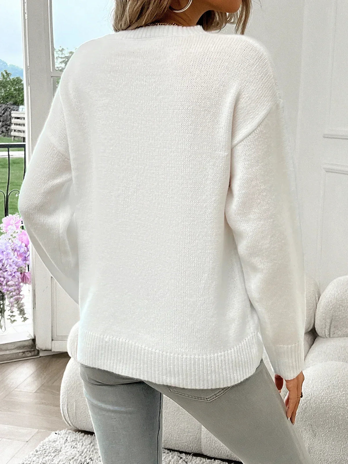 Caroline | Women's American Flag Knitted Sweater – Relaxed Crew-Neck Long-Sleeve Style for Casual Autumn Winter Everyday Wear