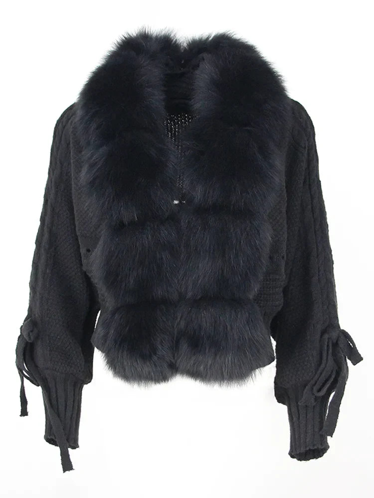 Elizabeth | Women's Fur-Trimmed Knitted Cardigan – Warm Statement Layer for Smart Casual Winter Wear
