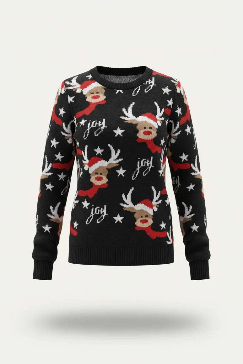 Odette | Women's Holiday Pattern Sweater – Playful Crew Neck Knit for Christmas Events