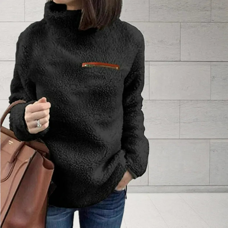 Paula | Women's High-Neck Teddy Fleece Sweatshirt – Soft Cosy Pullover for Cold-Weather Comfort