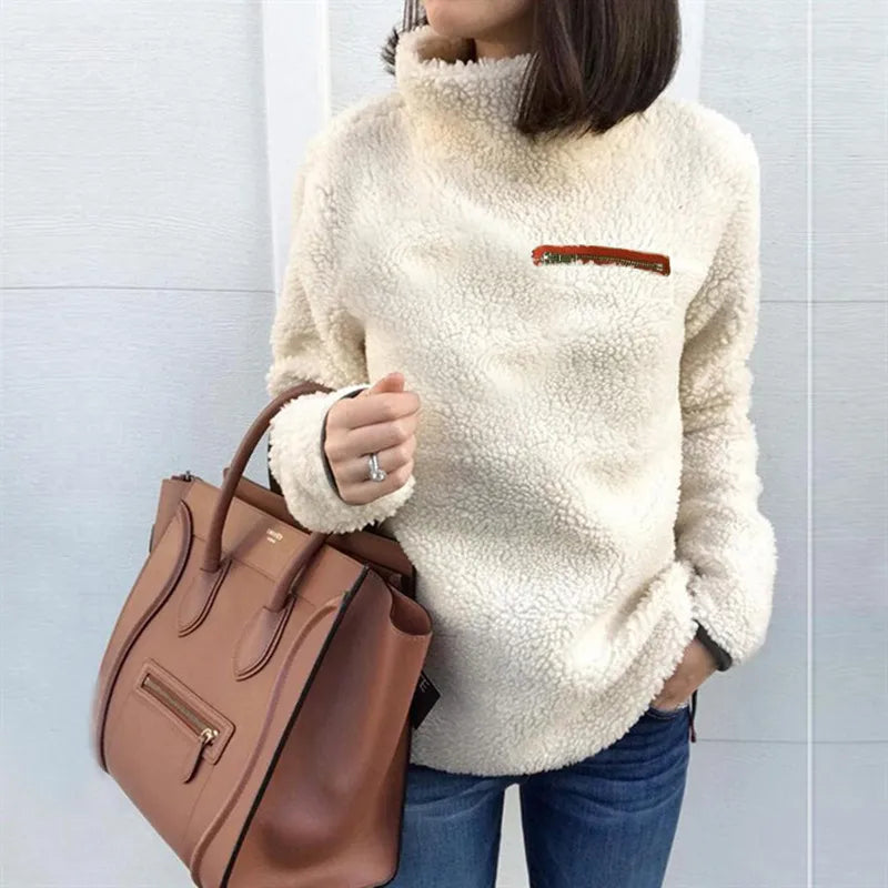 Paula | Women's High-Neck Teddy Fleece Sweatshirt – Soft Cosy Pullover for Cold-Weather Comfort
