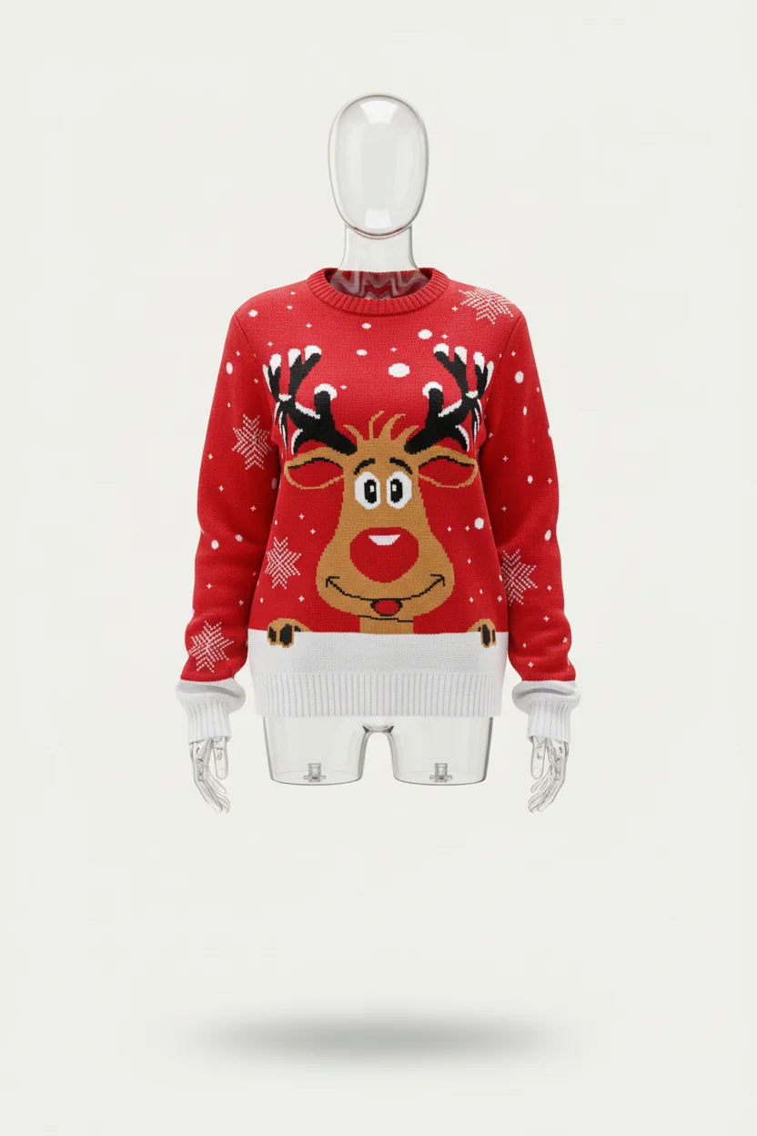 Odette | Women's Holiday Pattern Sweater – Playful Crew Neck Knit for Christmas Events