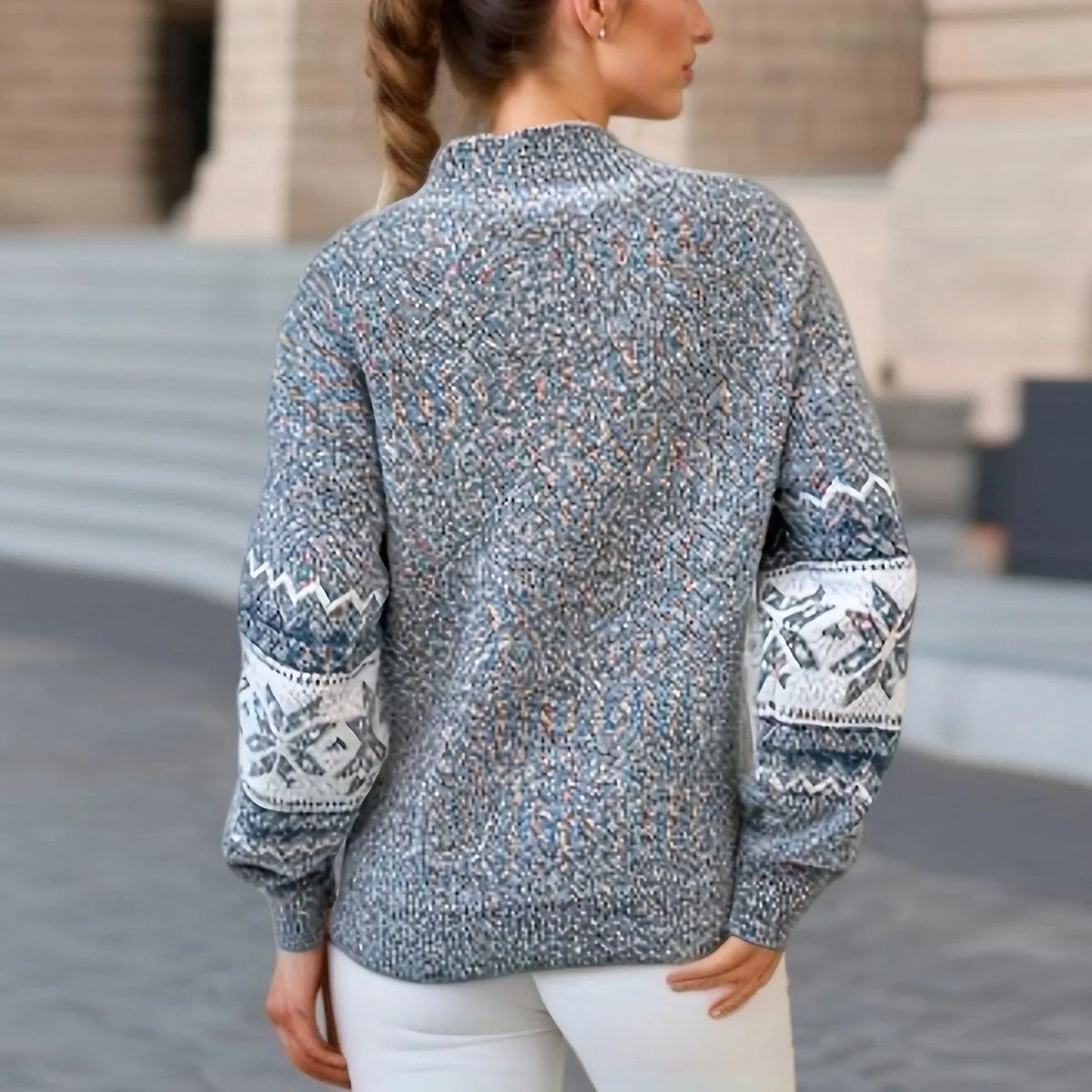Kate | Women's Nordic Snowflake Knit Sweater – High-Neck Pullover with Fair Isle Pattern