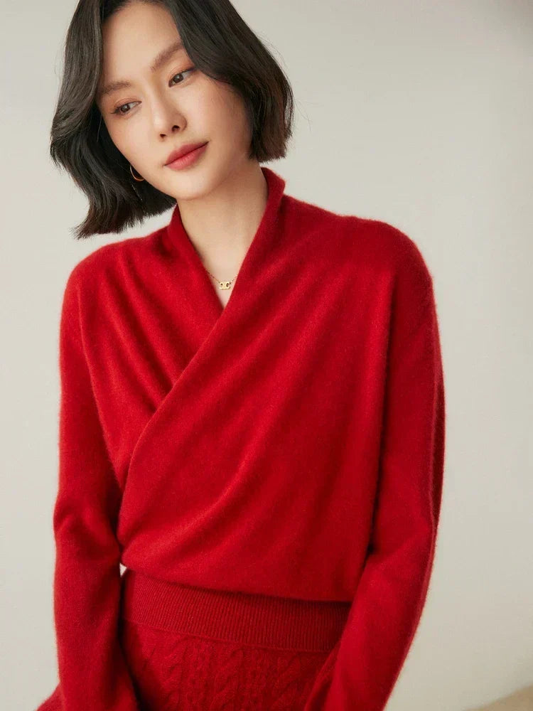 Beth | Women's Wrap Front Sweater – Refined Slim Knit for Office and Smart Casual Wear