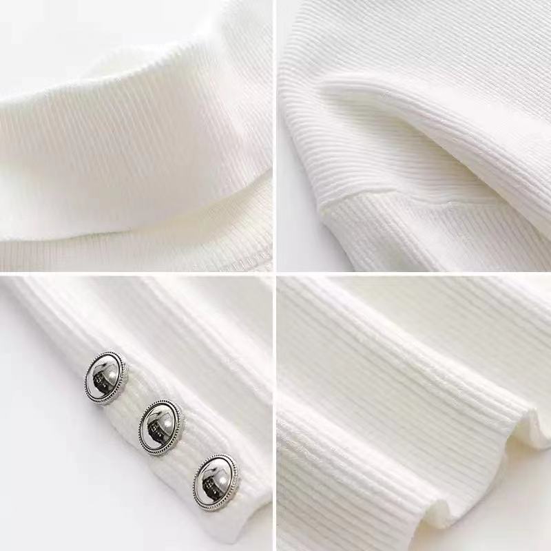 Neva | Women's Ribbed Turtleneck Sweater Button Sleeve Detail Knit Top